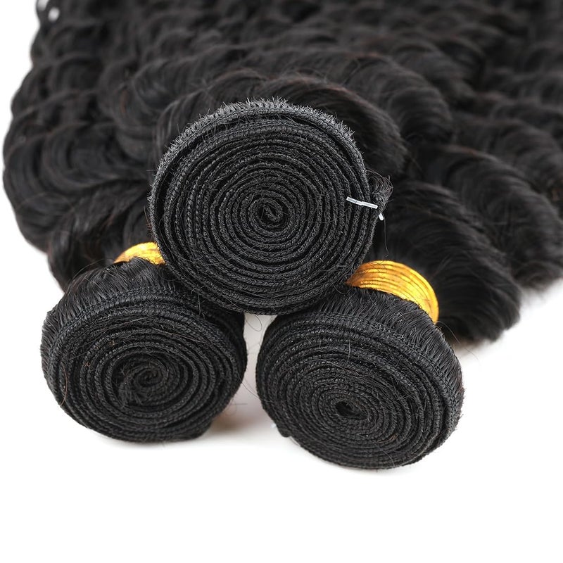 Misoun Human Hair Bundles Deep Wave Brazilian Bundles 16 18 20inch 12A 100% Unprocessed Virgin Deep Wave Quick Weave Bundles Raw Human Hair 3 Bundles Deals Natural Black - Image 5